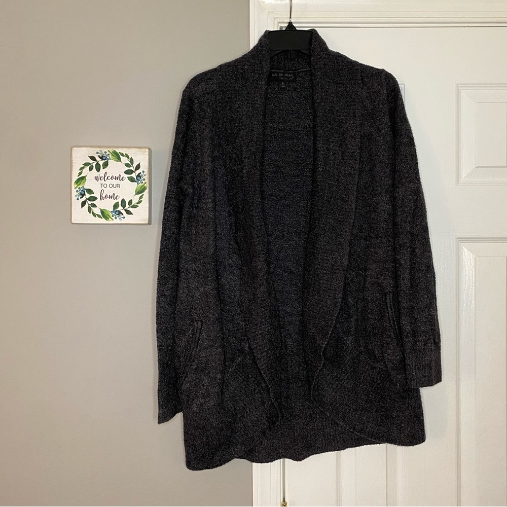 Barefoot Dreams Cozychic Light Circle Cardi Cardigan Sweater Dark Gray Medium